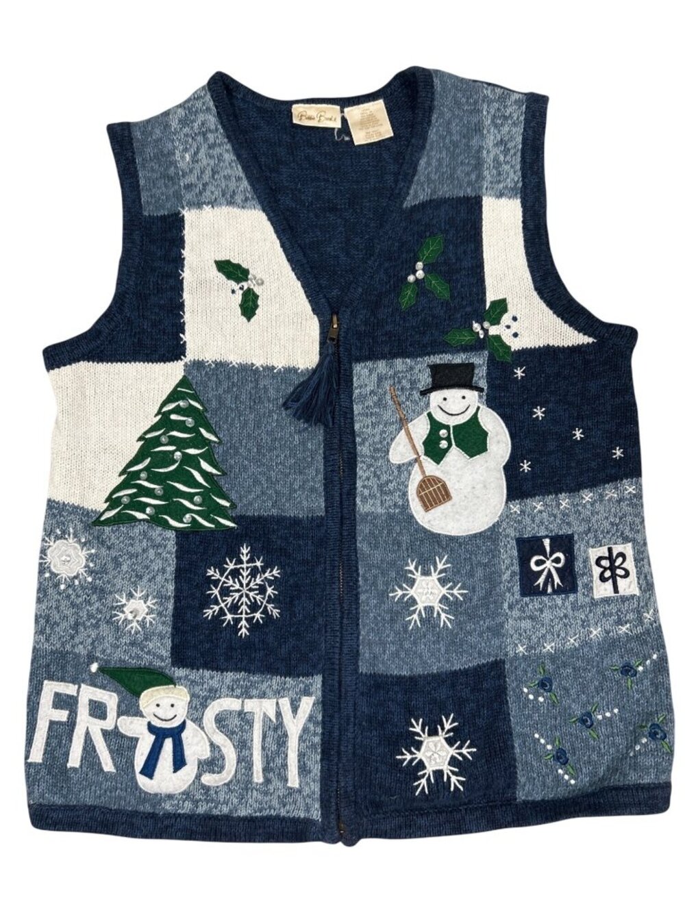 Bobbie Brooks Christmas Sweater Vest Sz S Frosty Snowman Knit Holiday Winter